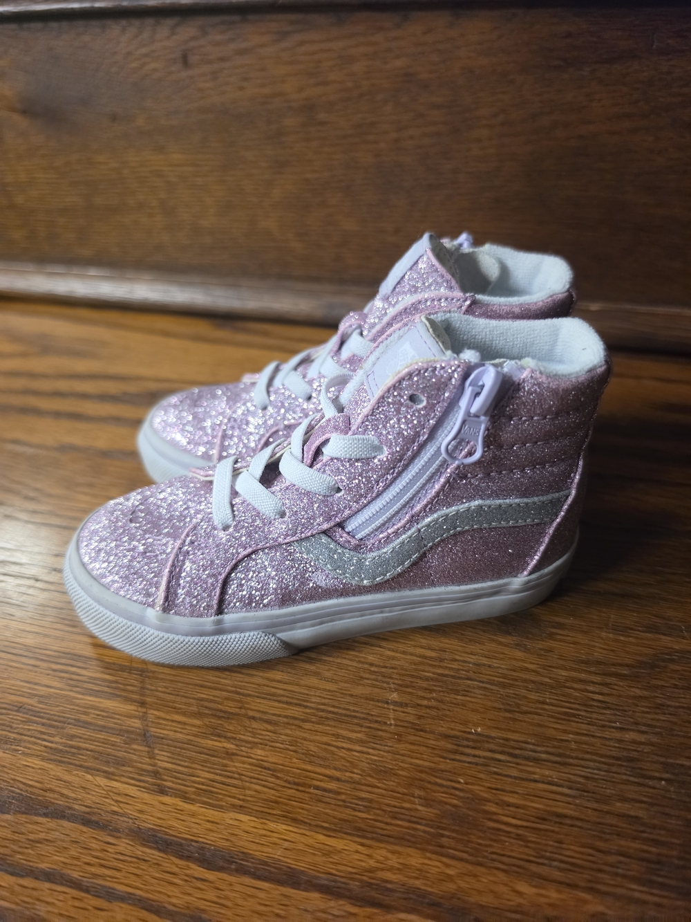 Vans Kids Pink Glitter High-Top Sneakers with Side Zip